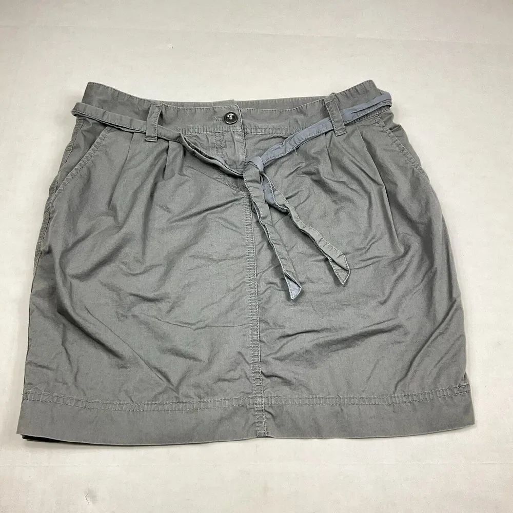 LOFT Womens Cotton Pencil Mini Skirt Gray Casual Zip Up Tie Waist Pockets Size 4